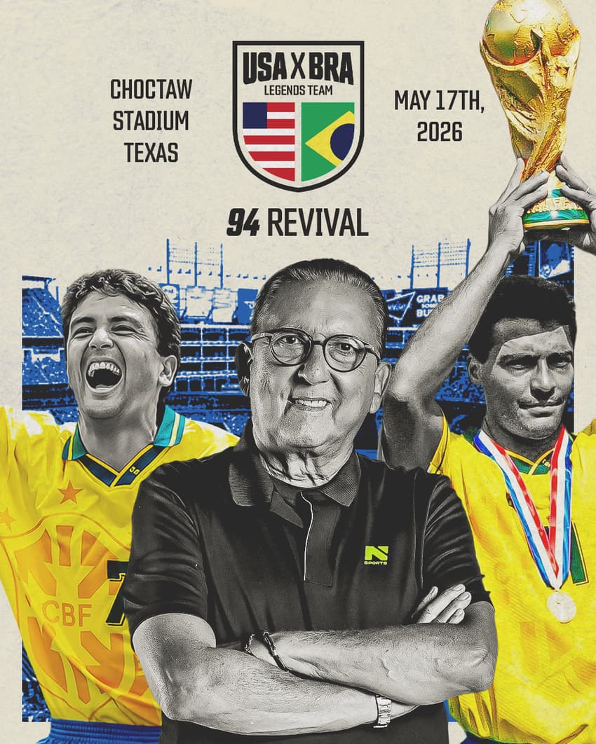 N Sports transmite <em>"94 Revival",</em><strong><a href="https://www.lance.com.br/futebol-nacional/veja-gols-de-brasil-x-mexico-legends-adriano-e-kaka-marcam.html" target="_blank" rel="noreferrer noopener"> jogo amistoso entre lendas</a></strong> do Brasil e dos Estados Unidos (Foto: Divulgação)