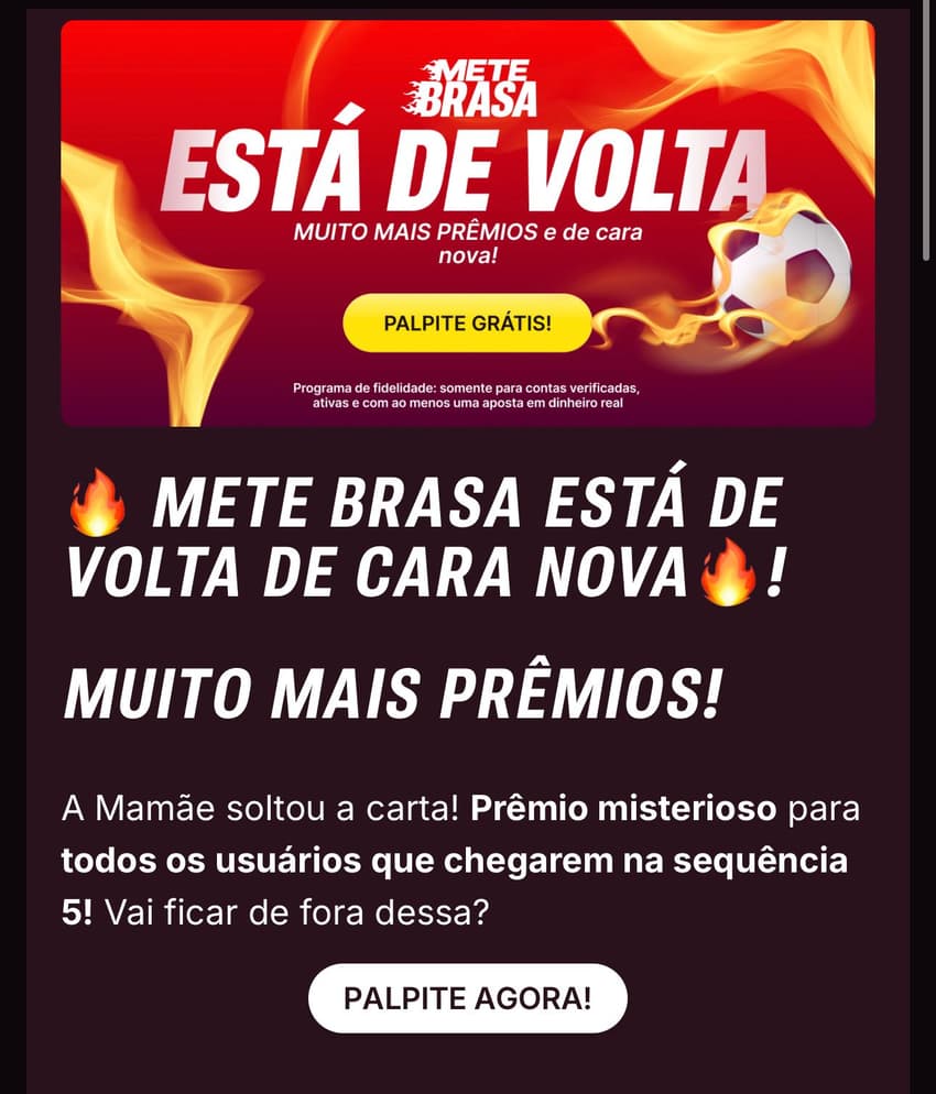 Captura de tela da promoção MeteBrasa, com giros grátis na Superbet.