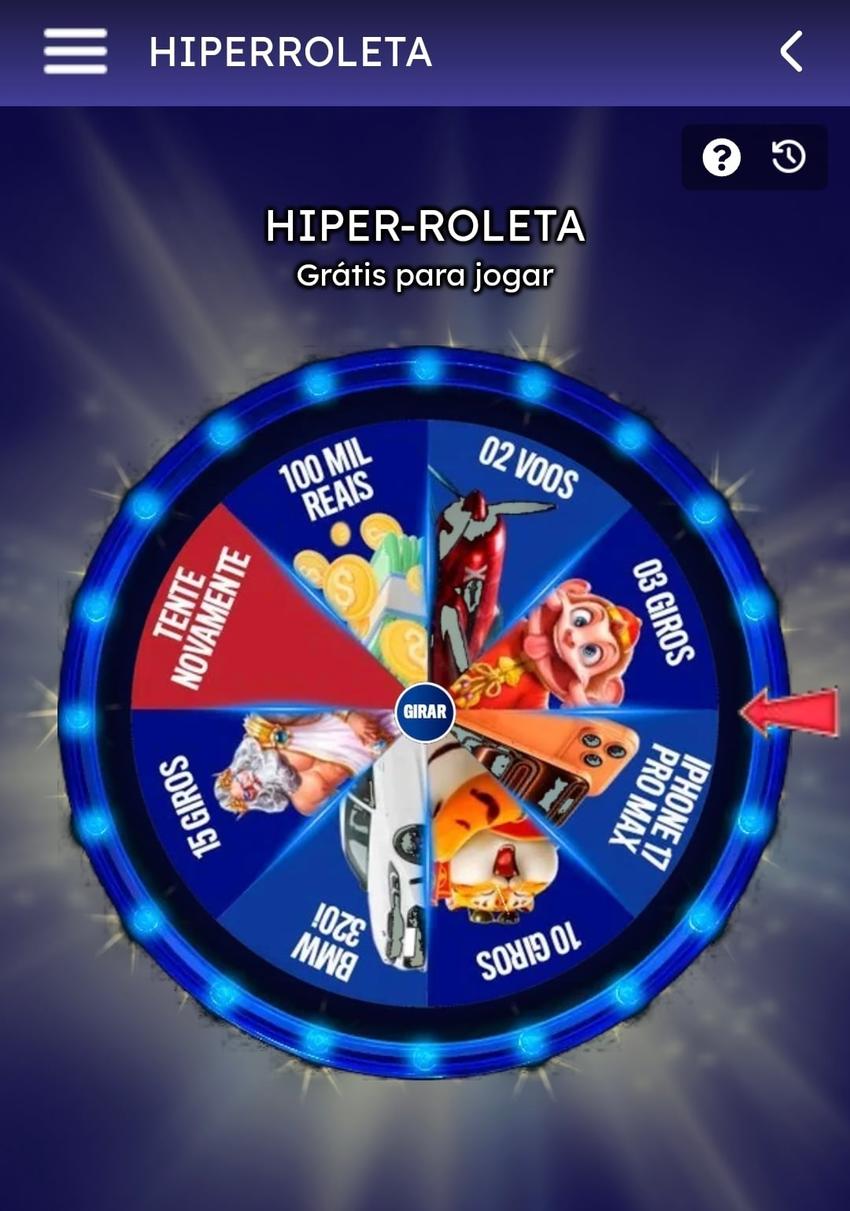 Captura de tela da Hiper Roleta do site de apostas exibindo os possíveis prêmios sorteados diariamente para os usuários.