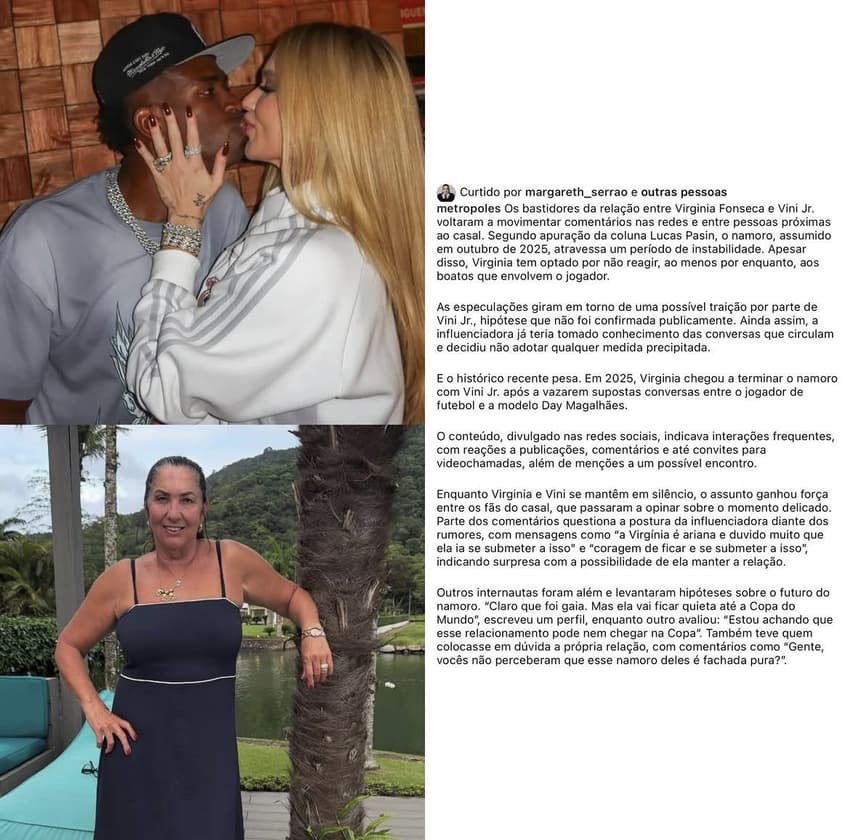 Margareth, mãe de Virginia, curte publicação de relato de suposta traição. (Foto: Reprodução/Instagram)