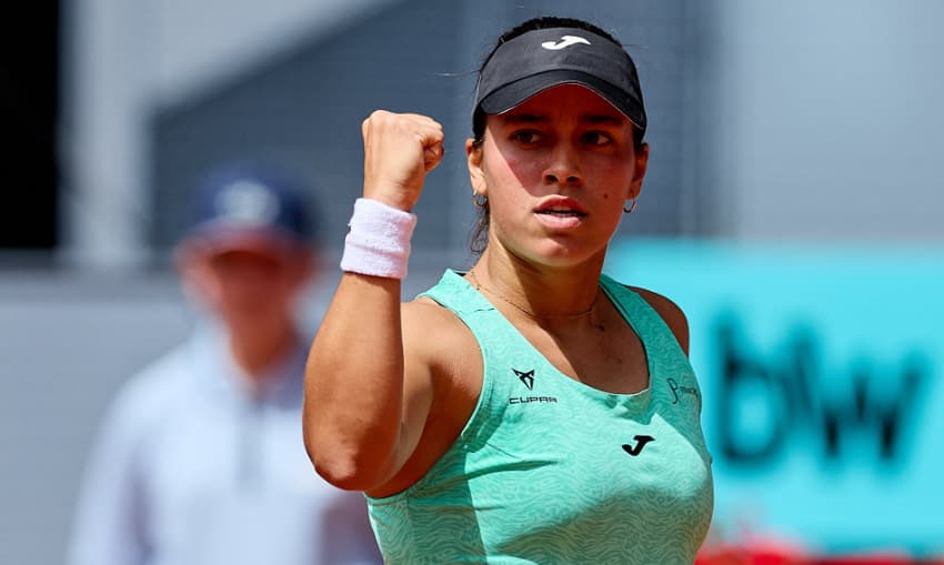 A espanhola Jessica Bouzas Maneiro na vitória sobre Bia Haddad em Madri (Reprodução)