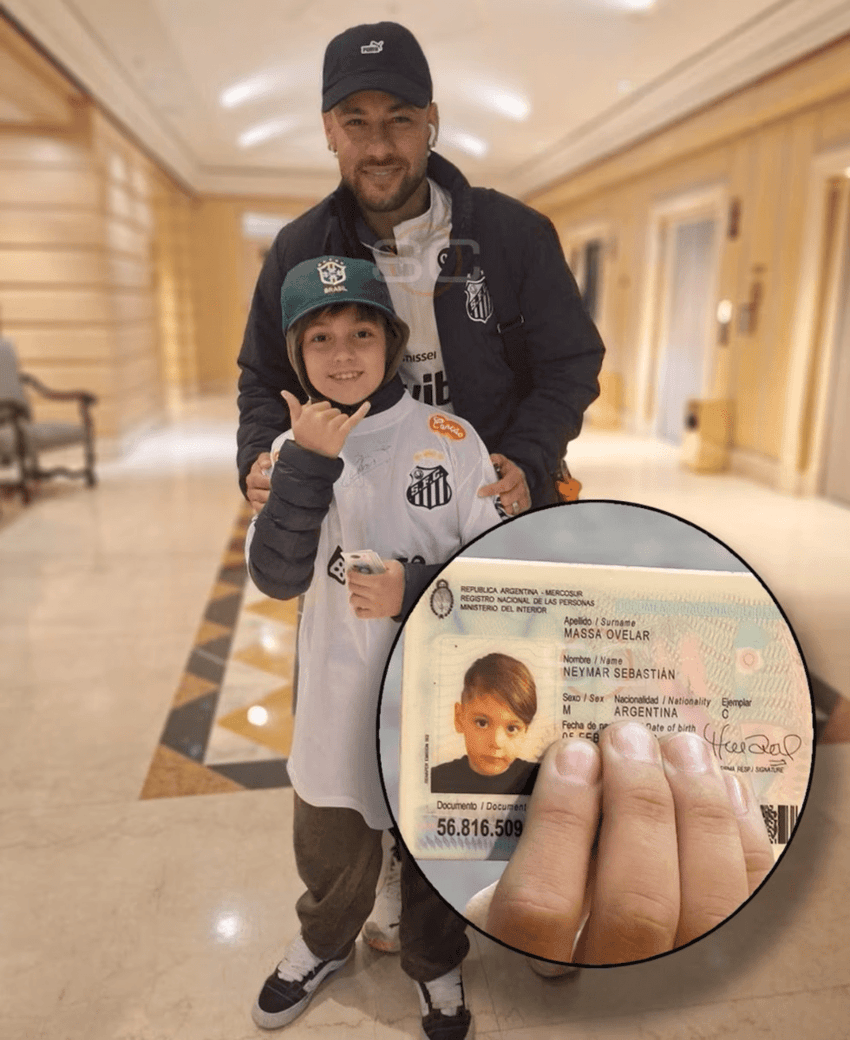 Torcedor mirim recebeu um presente de Neymar, além de uma foto com o craque do Santos (Foto: Reprodução/Instagram/SportsCenter)