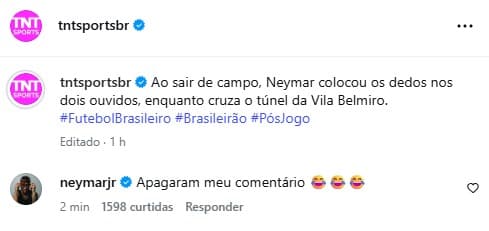 Neymar respondeu publicação nas redes sociais (Foto: Reprodução)