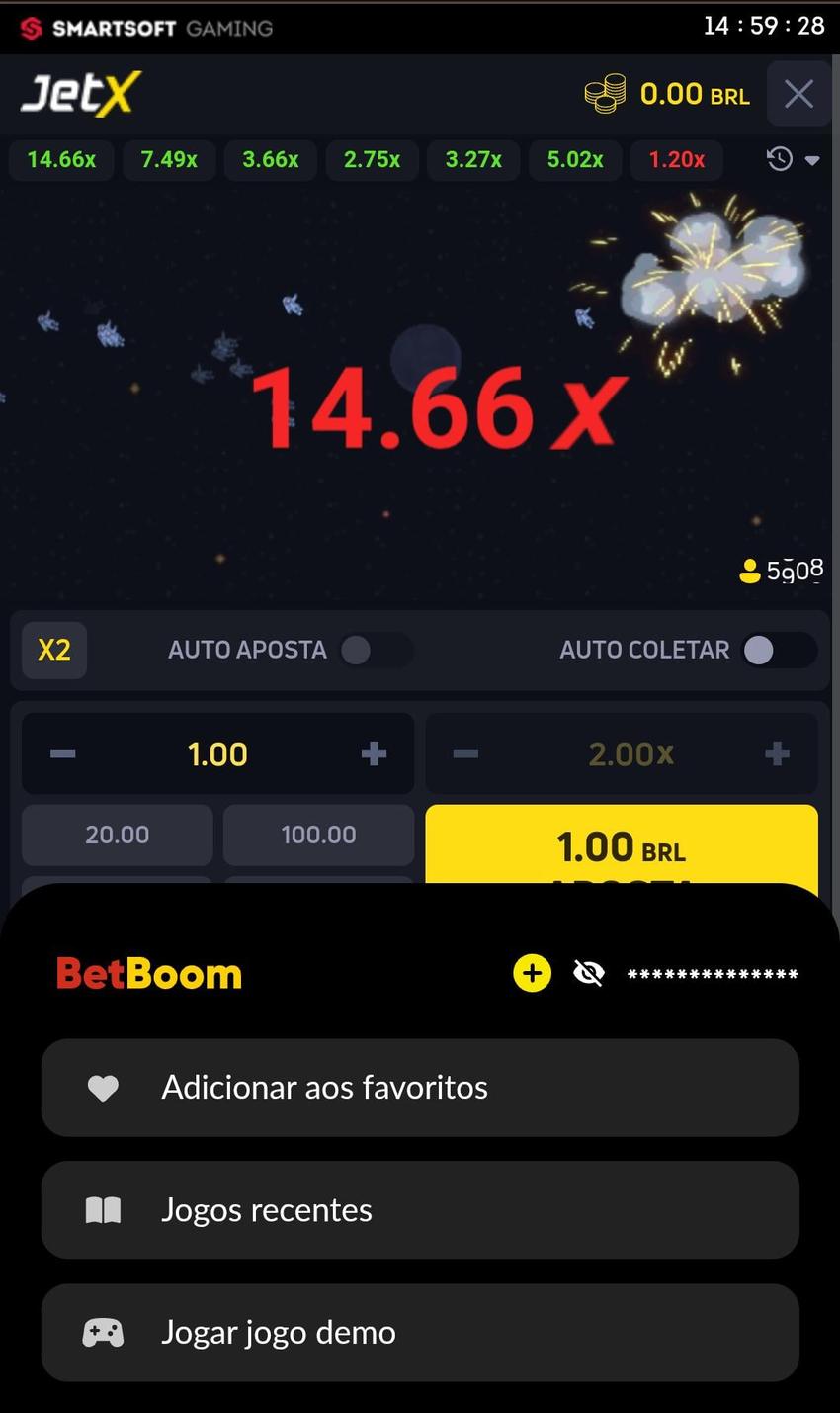 Captura de tela do JetX na Betboom.