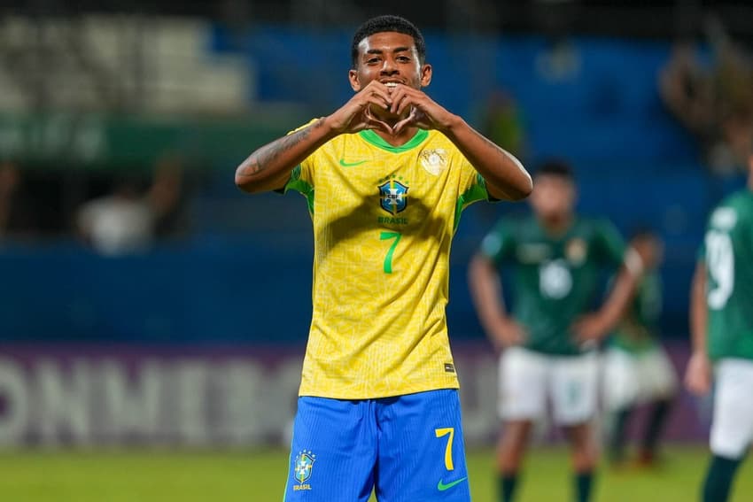 Kauê Furquim celebra gol pela Seleção Brasileira sub-17 contra a Bolívia (Foto: Nelson Terme / CBF)
