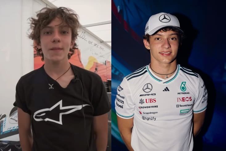 Evolução do pescoço do Kimi Antonelli na F1 (Foto: Reprodução)