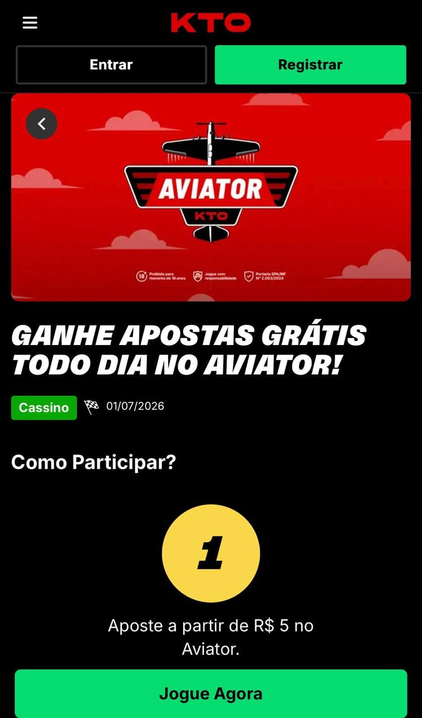 Captura de tela da KTO, a melhor plataforma para jogar Aviator no Brasil.
