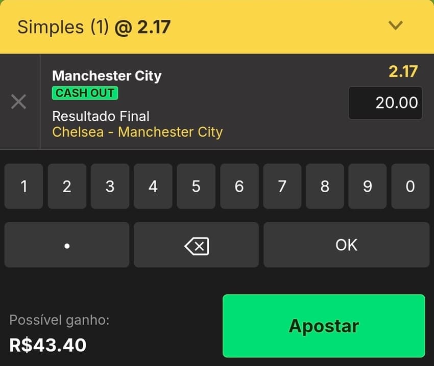 Captura de tela de um bilhete de apostas na KTO com o mercado Moneyline.