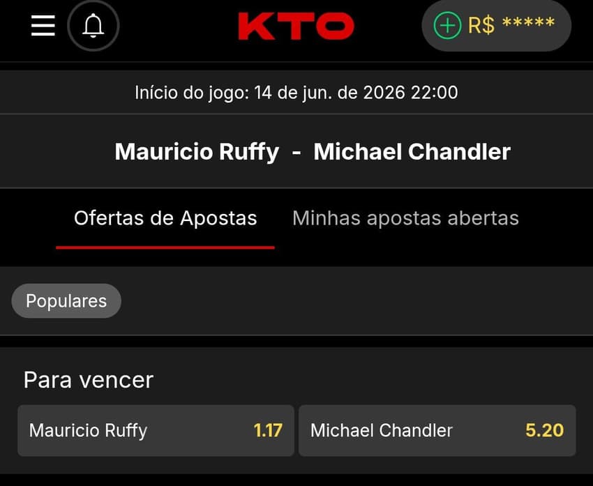 Captura da tela de apostas no UFC na KTO.