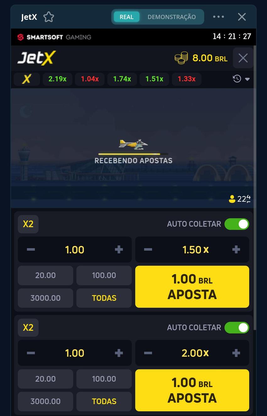 Captura de tela do layout do crash game JetX na Novibet.