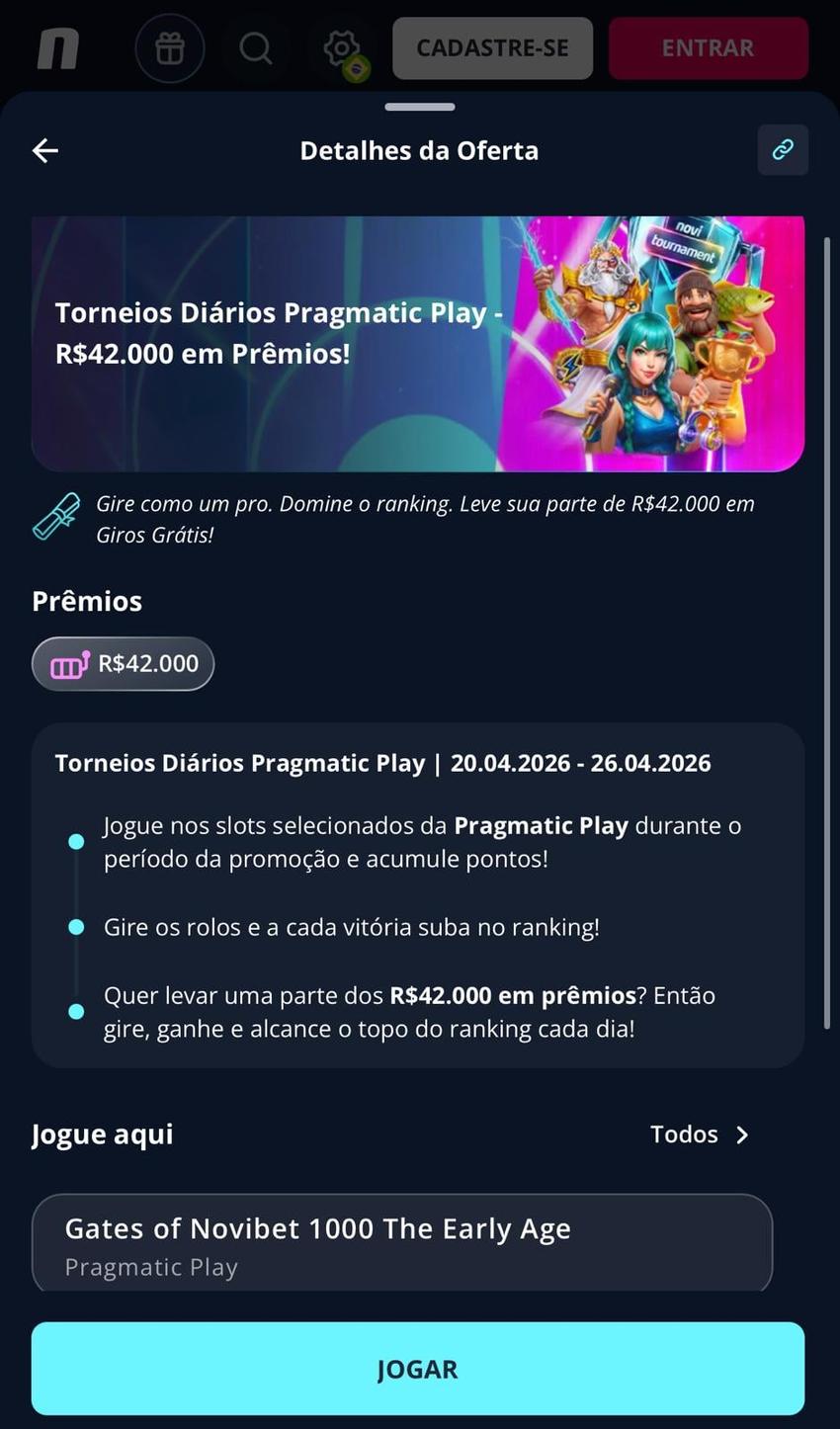 Captura de tela da promoção de torneio em slots da Novibet.