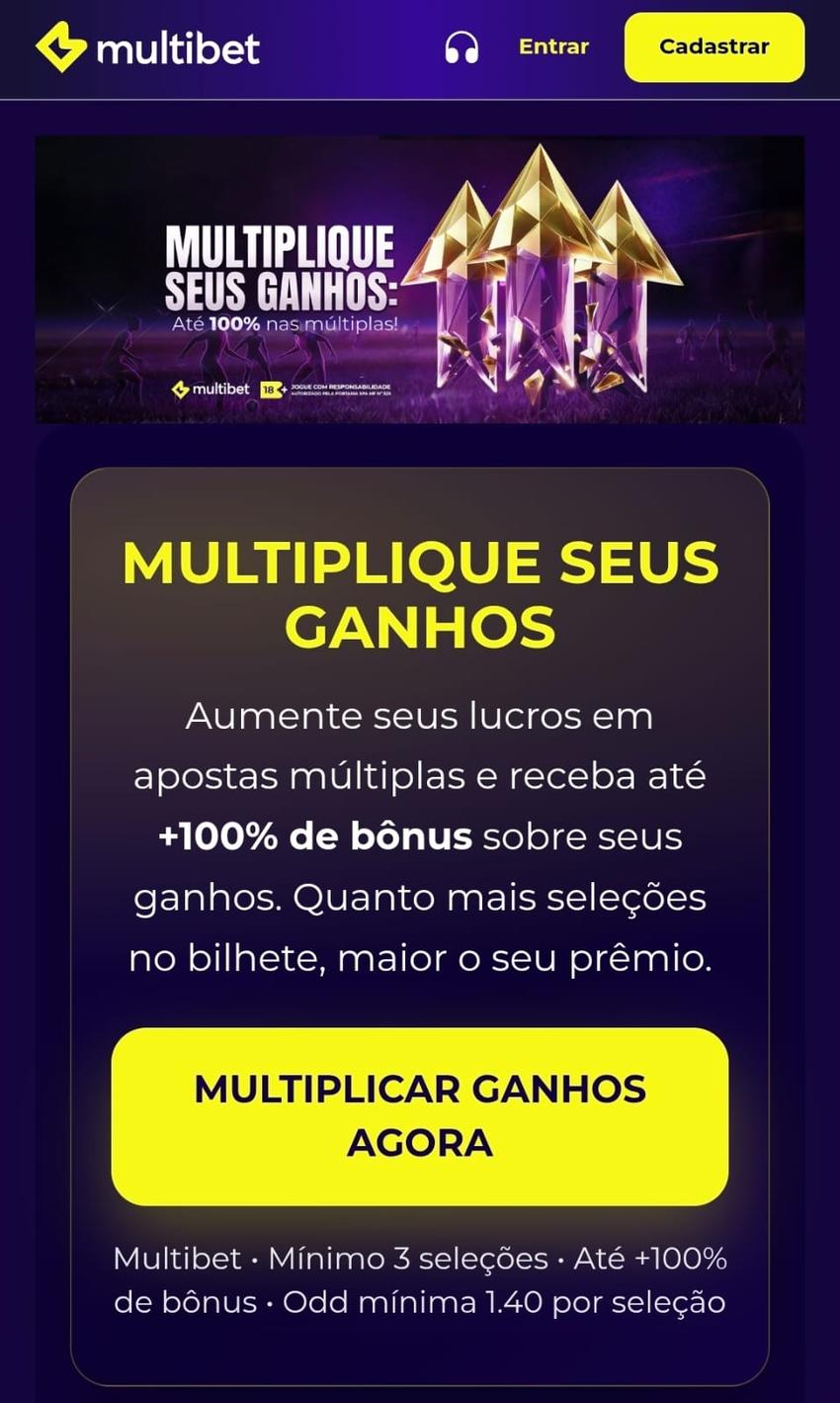 Captura de tela da oferta para apostas múltiplas da casa de apostas Multibet.