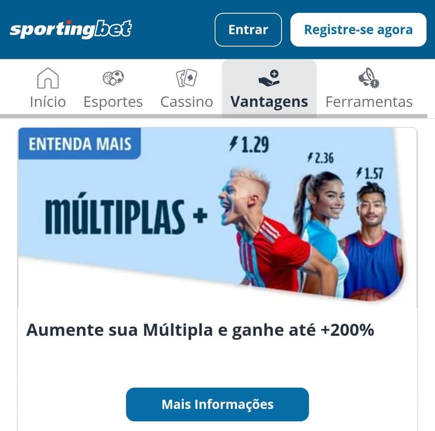 Captura de tela do bônus Múltiplas+ na Sportingbet.