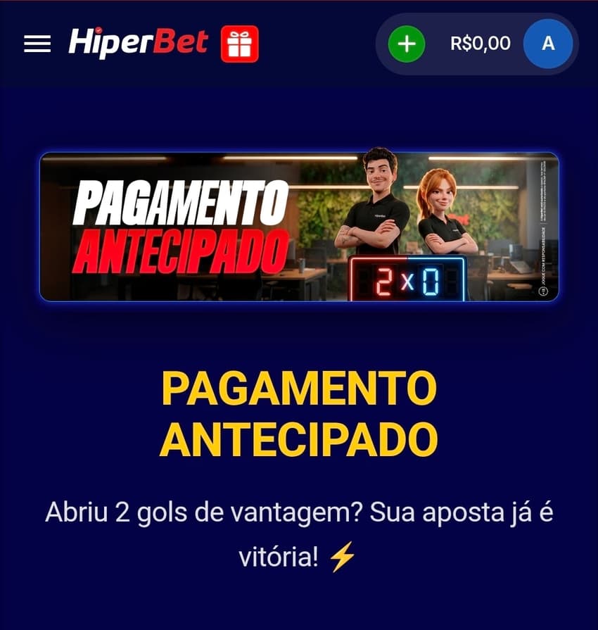 Captura de tela da oferta Pagamento Antecipado válido para os usuários da Hiperbet.