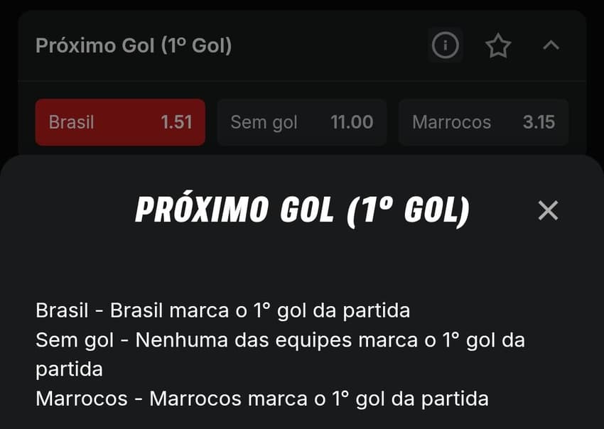 Captura de tela do mercado Próximo Gol (1º Gol) na casa de apostas Superbet.