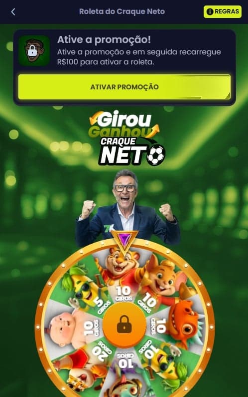 Captura de tela da Roleta do Craque Neto na Bet7K.