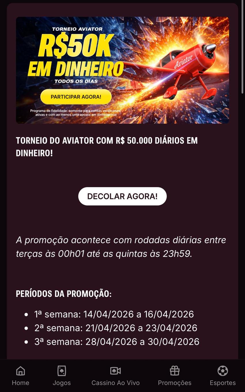 Captura de tela da Superbet com a oferta do Torneio do Aviator.