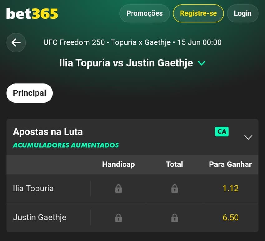 Captura de tela de aposta no UFC na bet365