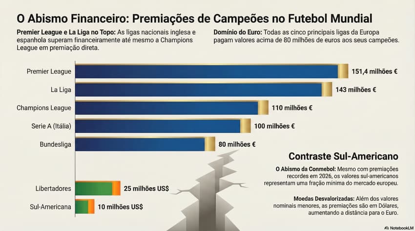 Comparativo das premiações pagas aos times campeões no futebol
