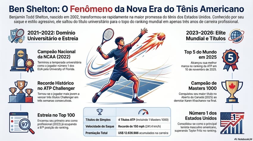 Gráfico mostra feitos da carreira do americano Ben Shelton, próximo rival de João Fonseca (Reprodução)