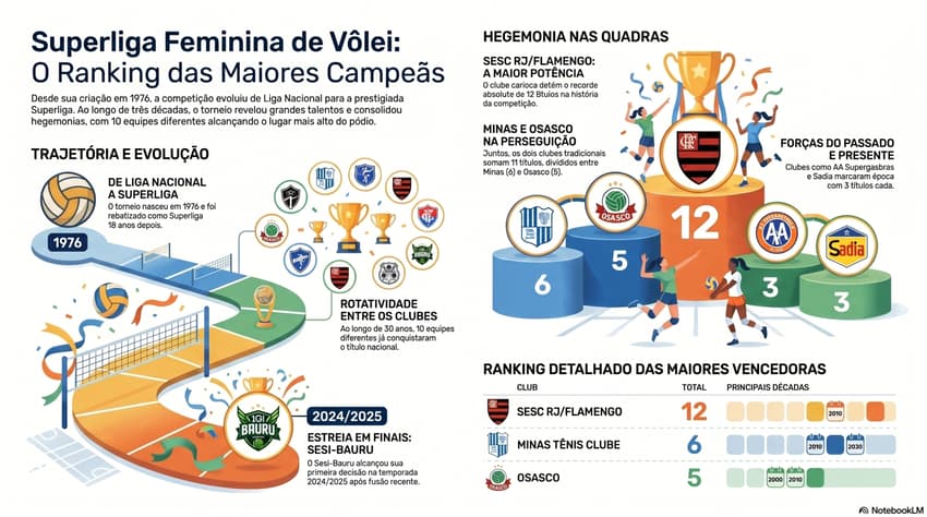Gráfico mostra os principais vencedores da Superliga Feminina (Reprodução)