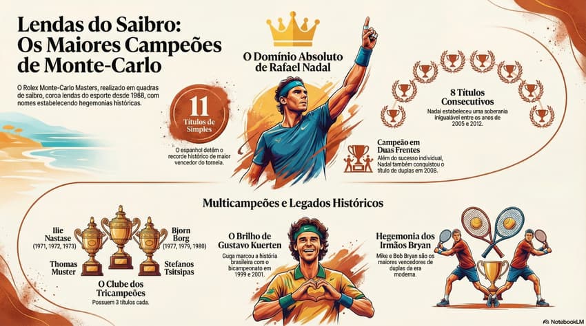 Gráfico mostra os principais campeões do Masters 1000 de Monte Carlo (Reprodução)