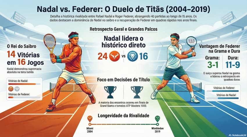 Gráfico mostra detalhes da rivalidade entre Rafael Nadal e Roger Federer (Reprodução)