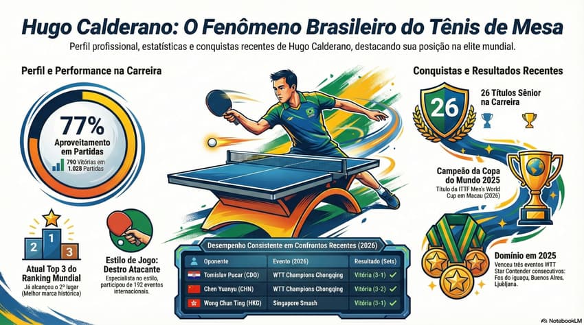 Gráfico mostra feitos da carreira de Hugo Calderano (Reprodução)