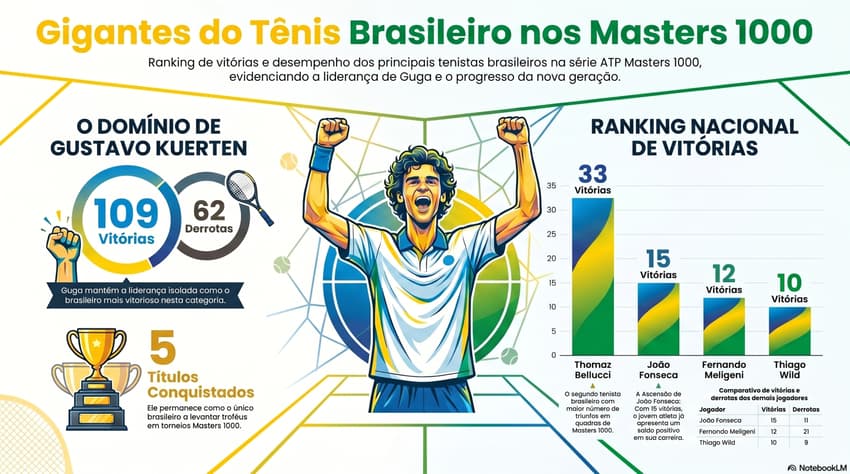 Gráfico mostra os brasileiros com mais vitórias em Masters 1000 (Reprodução)
