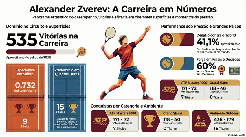 Gráfico mostra números da carreira do alemão Alexander Zverev (Reprodução)