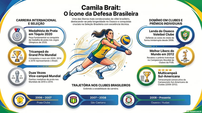 Gráfico mostra feitos da carreira da líbero Camila Brait (Reprodução)