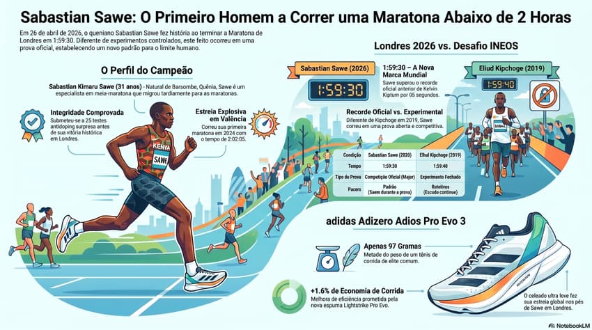 Gráfico mostra feitos da carreira do queniano Sabastian Sawe, recordista na maratona (Reprodução)