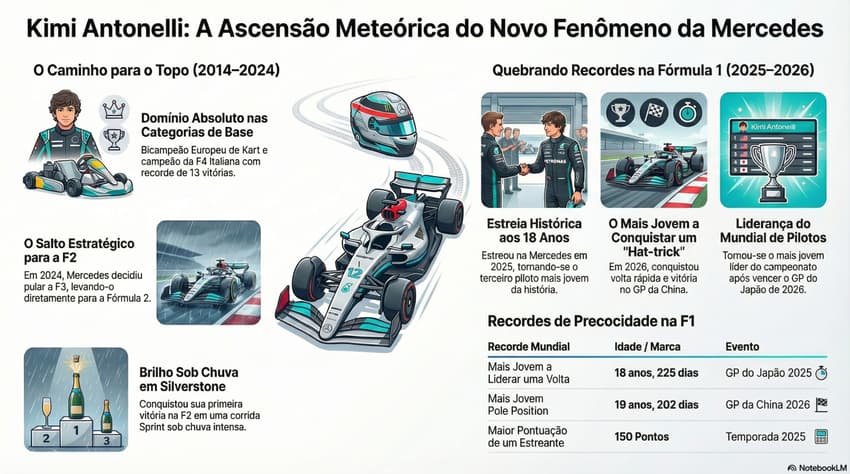Gráfico mostra trajetória do piloto italiano Kimi Antonelli, líder da Fórmula 1 (Reprodução)
