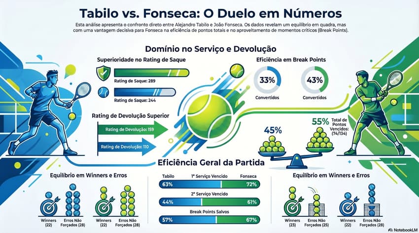 Gráfico mostra números da vitória de João Fonseca sobre Alejandro Tabilo em Munique (Reprodução)
