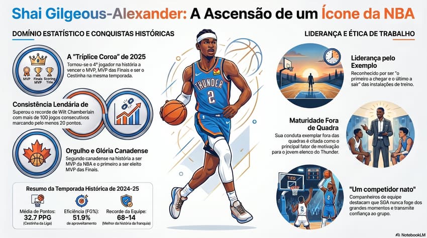 Gráfico mostra feitos da carreira de Shai Gilgeous-Alexander, do Oklahoma CityGráfico mostra feitos da carreira de Shai Gilgeous-Alexander, do Oklahoma City Thunder (Reprodução) 