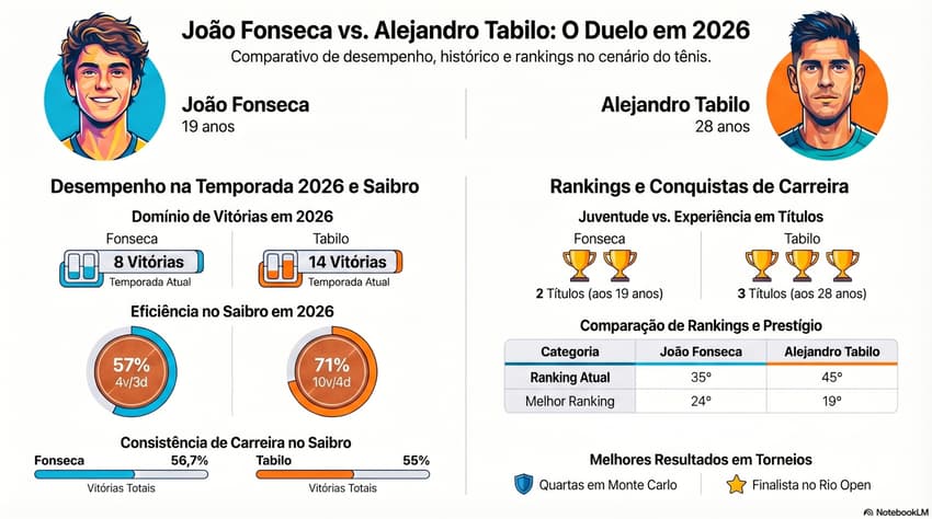Gráfico mostra o desempenho de João Fonseca e Alejandro Tabilo na temporada (Foto: Divulgação)