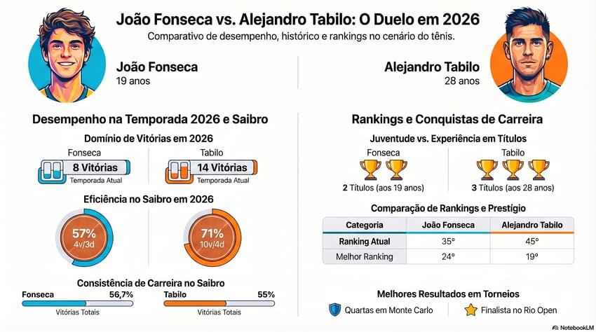 Gráfico mostra o desempenho de João Fonseca e Alejandro Tabilo na temporada (Foto: Divulgação)