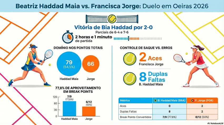Gráfico mostra números da vitória de Bia Haddad sobre Francisca Jorge (Reprodução)