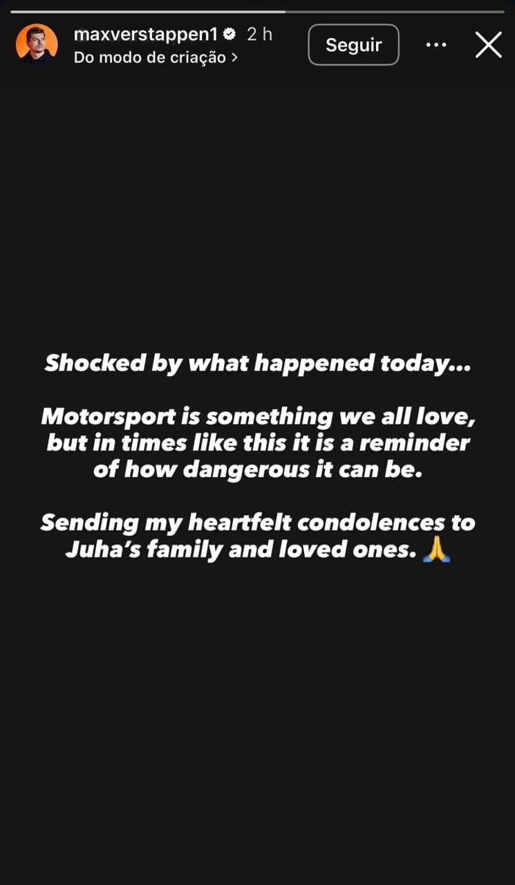 Max Verstappen prestou condolências à família de Juha Miettinem