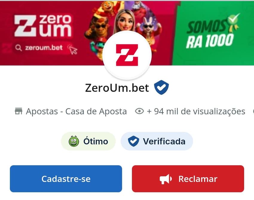 Captura de tela da página do Reclame Aqui da Zeroum Bet.
