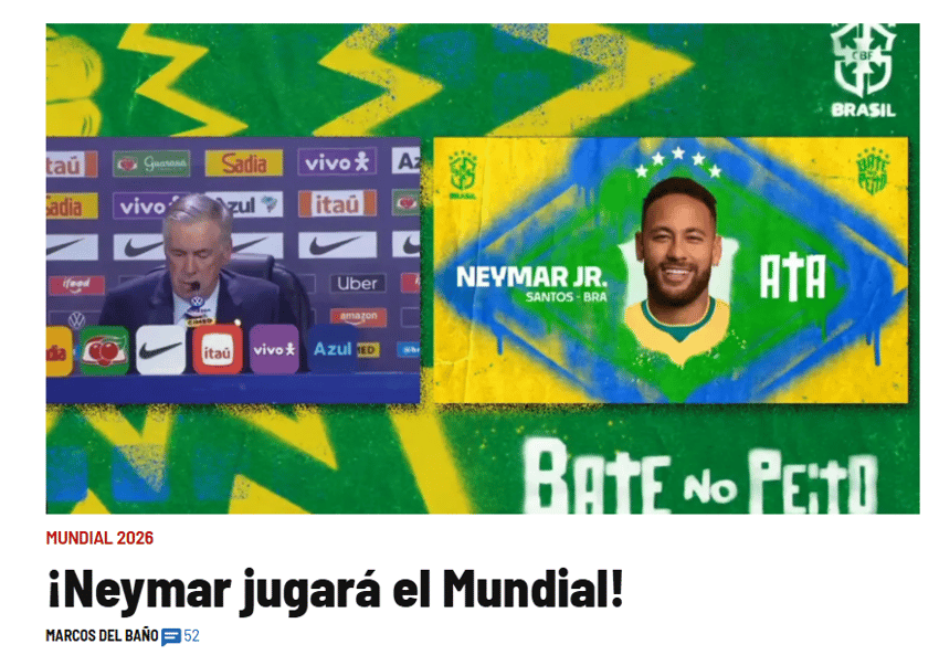 Marca destaca presença de Neymar na Copa do Mundo após convocação da Seleção (Foto: Reprodução)