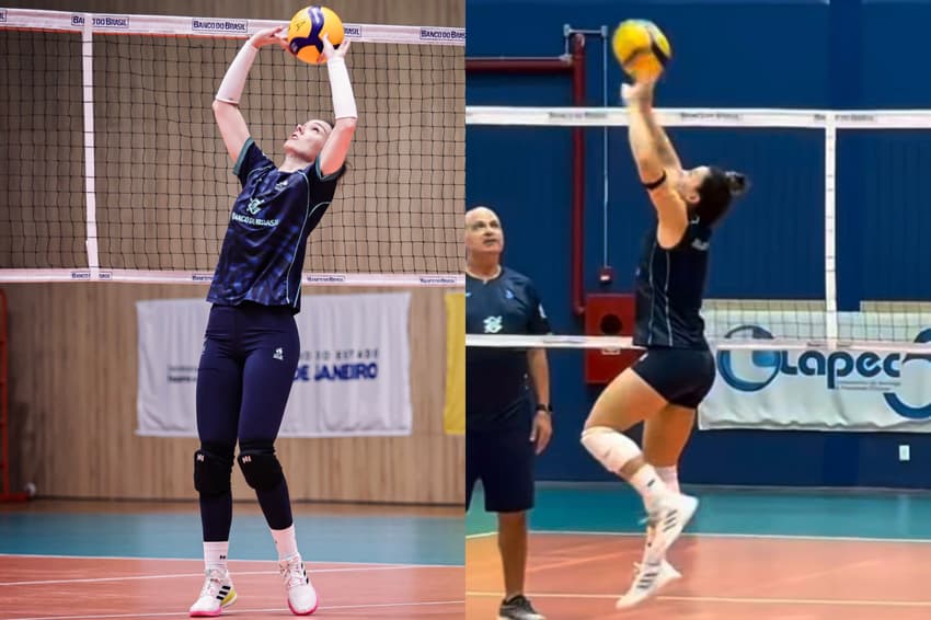 Roberta e Bruninha, levantadoras da Seleção Feminina de Vôlei, treinam distribuição em Saquarema (Fotos: Vitória Antunes e Reprodução/Instagram)