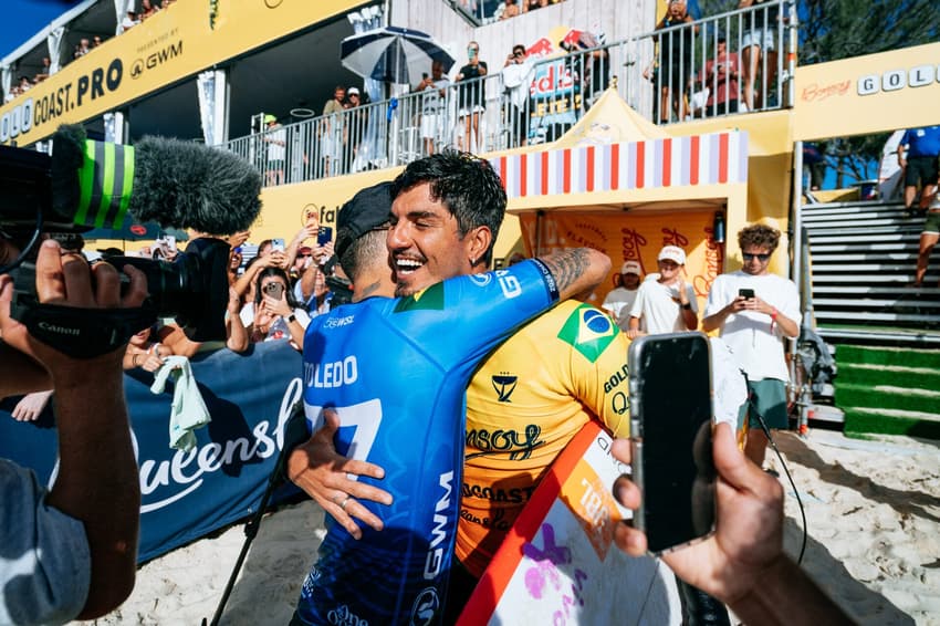 Gabriel Medina e Filipe Toledo na etapa de Gold Coast, na Austrália (Foto: Andrew Shield/World Surf League)