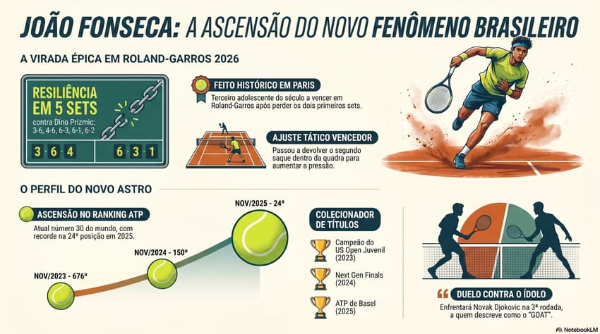 Gráfico mostra feitos de João Fonseca na carreira (Reprodução)