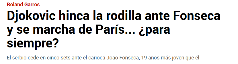 "Djokovic ajoelha-se perante João Fonseca", escreveu o jornal Marca