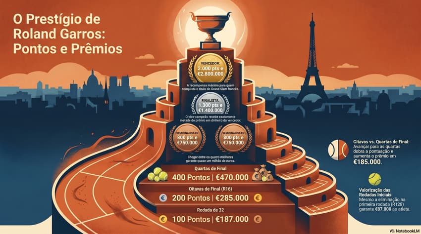 Gráfico mostra a pontuação e premiação de Roland Garros (Foto: Reprodução)