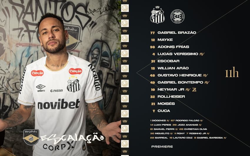 Santos escalado para enfrentar o Coritiba. (Foto: Diuvlgação/ Santos FC)