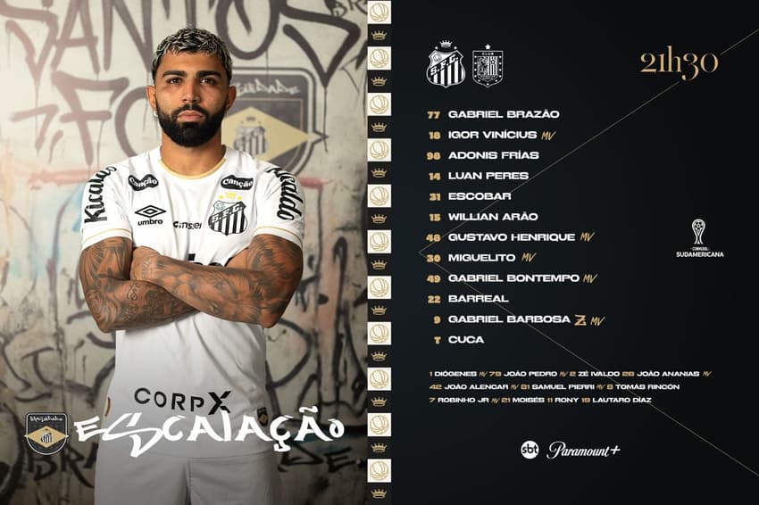 Santos divulga escalação para duelo contra o Cuenca. (Foto: Divulgação / Santos FC)