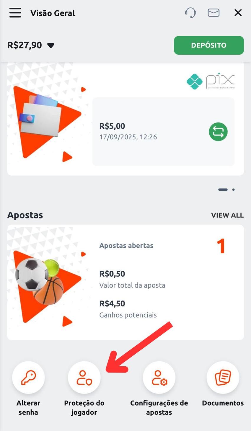 Captura da tela da ferramenta de autoexclusão na Betano.