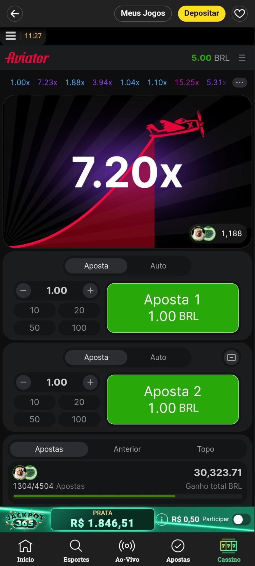 Captura de tela do bet365 game Aviator.